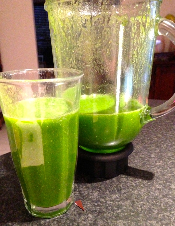 The completed Green Smoothie! Yum!